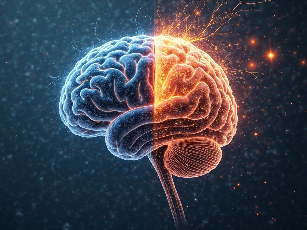 Abstract art showing a brain transforming from chaotic stress to calm clarity, illustrating how mindfulness helps to alleviate burnout.