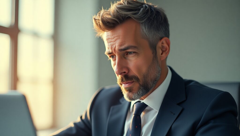 a professional dealing with stress in the modern workplace.